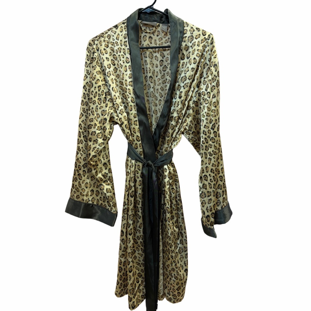 Leopard Print Satin feel  Robe with Black Trim